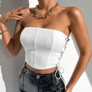 White Lace Up Side Tube Top